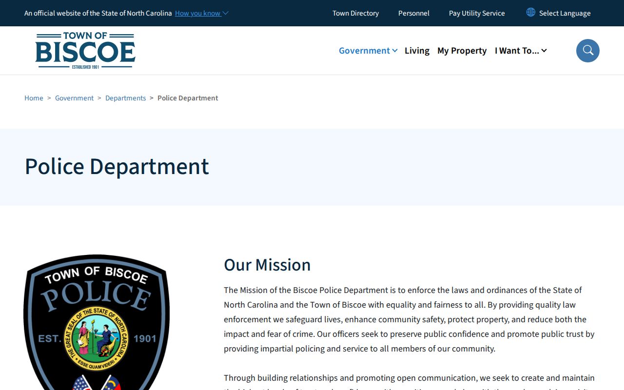 Biscoe Police Department official page for Montgomery County arrest and accident record information