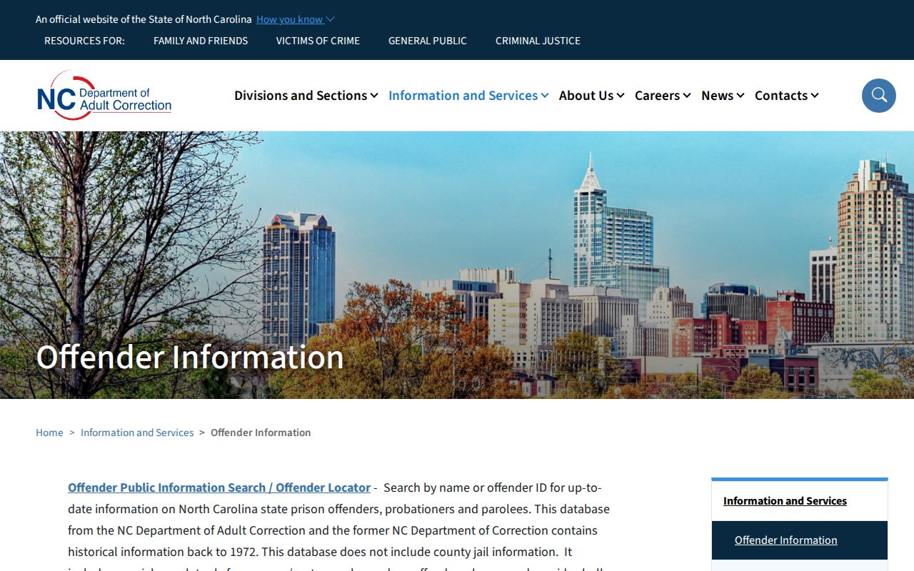 North Carolina Department of Adult Correction offender search for Montgomery County custody research