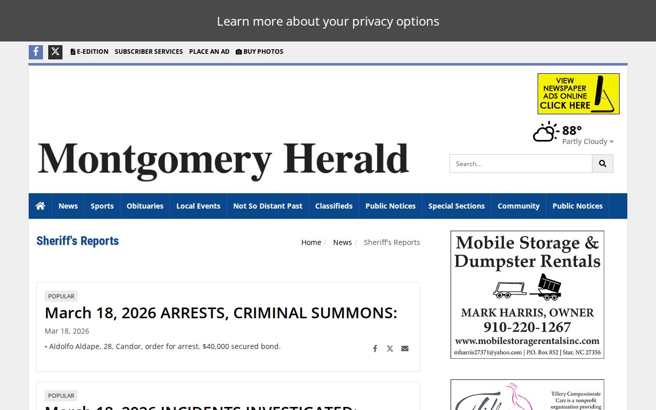 Montgomery Herald sheriff reports source for Montgomery County crime news and arrest records