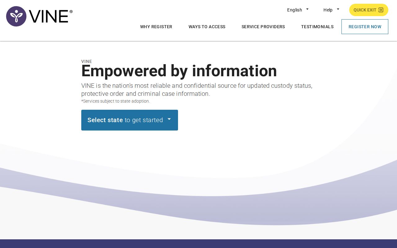 VineLink Montgomery County custody notification state selection page