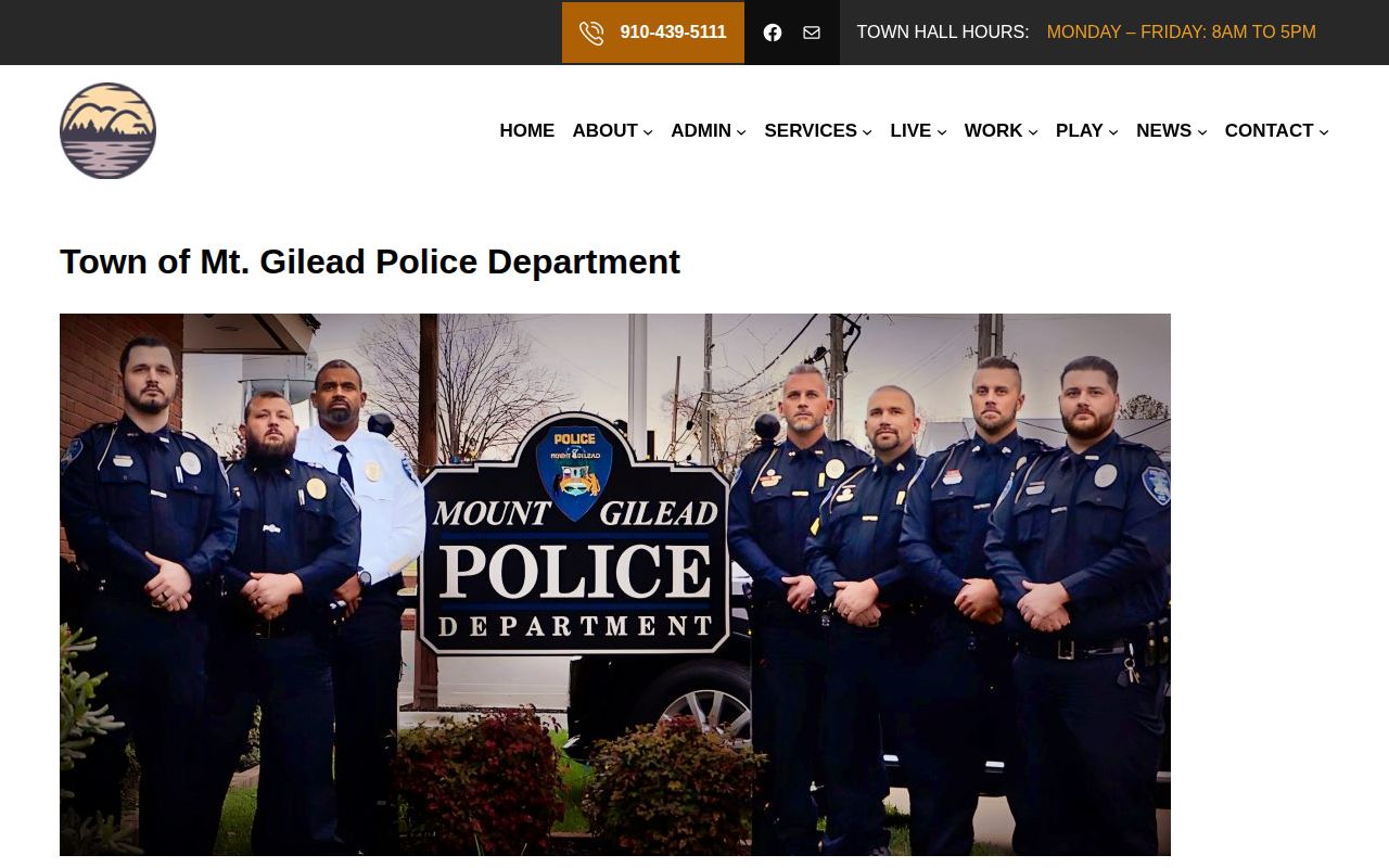Official Mount Gilead Police Department page showing Montgomery County arrest record service information